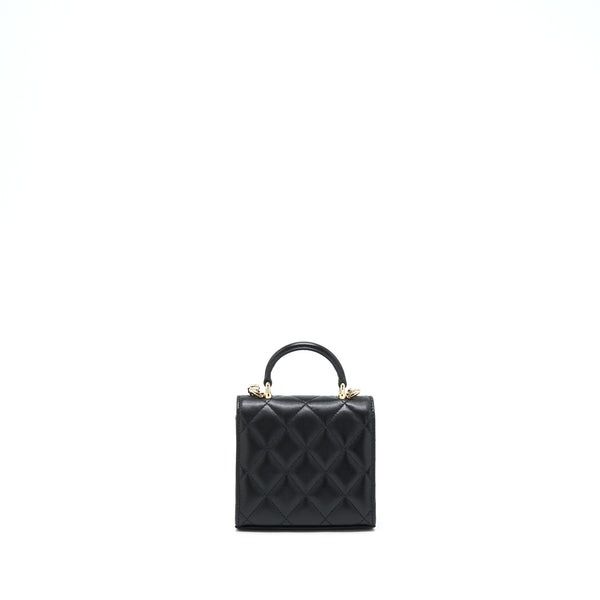 Chanel 22P Top Handle Mini Flap Bag With Chain Lambskin Black LGHW