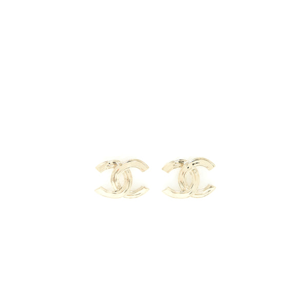 Chanel 22S CC Logo Large Model Earrings Light Gold Tone