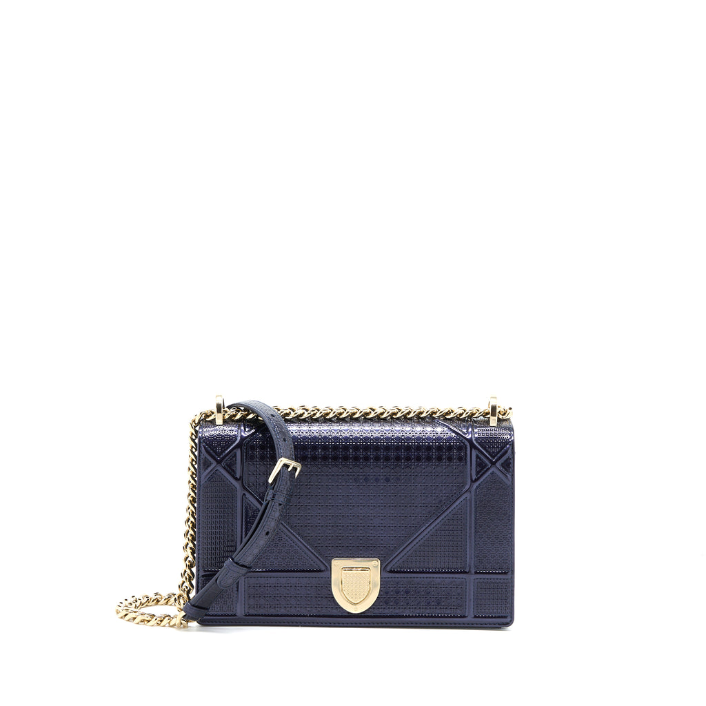 Dior Medium Diorama Calfskin Metallic Navy LGHW