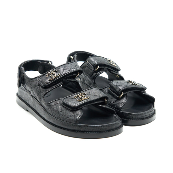 CHANEL DAD SANDALS SIZE36.5 LEATHER SANDAL BLACK