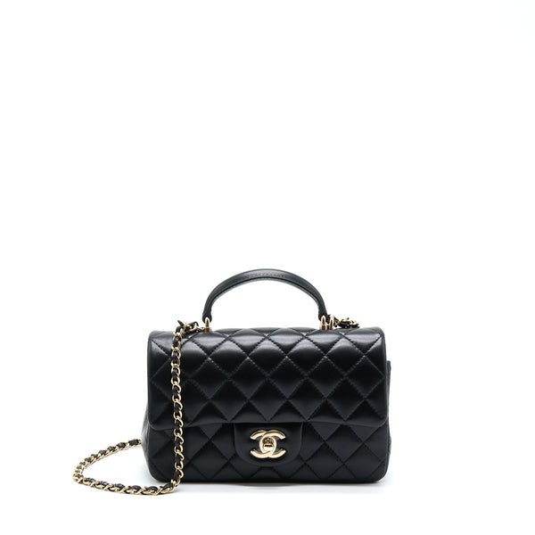 Chanel 22A Top Handle Mini Rectangular Flap Bag Lambskin Black GHW (Microchip)