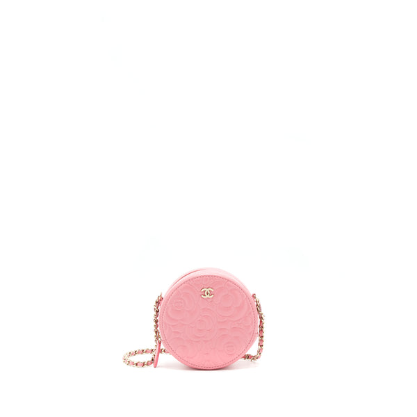 Chanel Camellia Round Clutch With Chain Pink LGHW