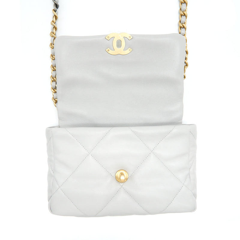 Chanel Small 19 Bag Lambskin Light Grey With Multicolour Hardware (Microchip)