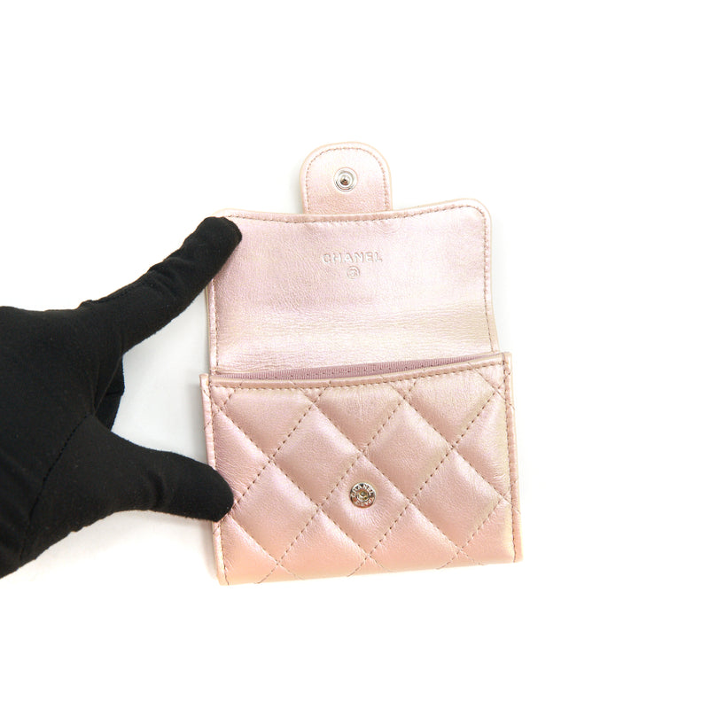 Chanel Iridescent Card Holder Calfskin Pink SHW