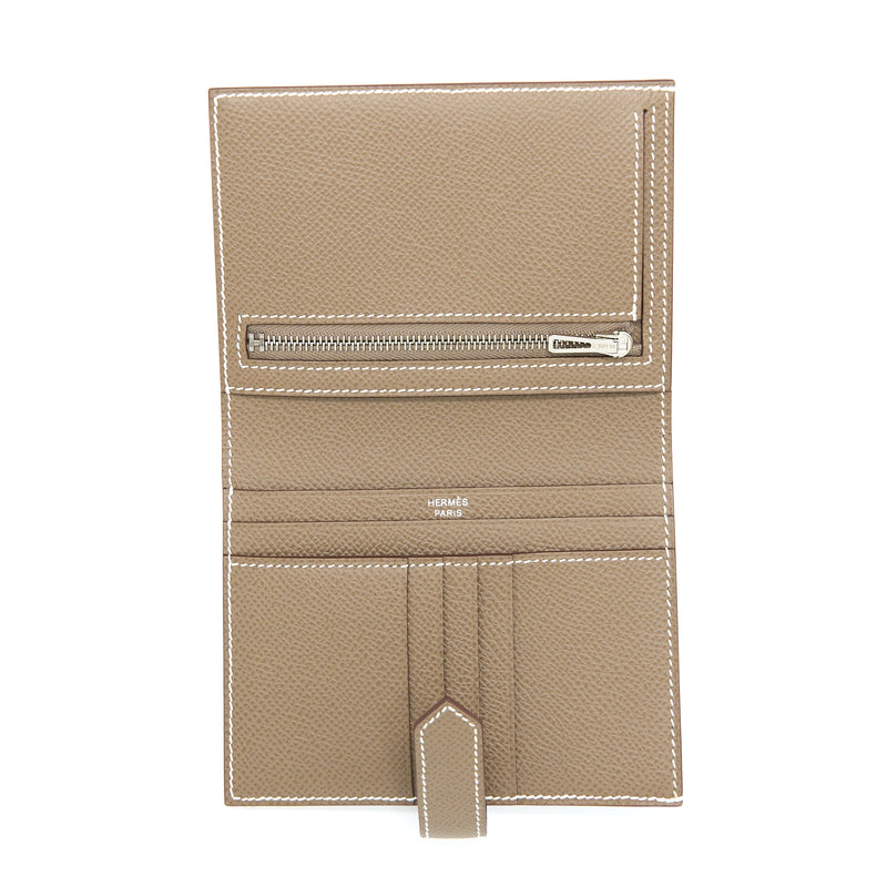 Hermes Bearn Compact Wallet Epsom Etoupe SHW Stamp U