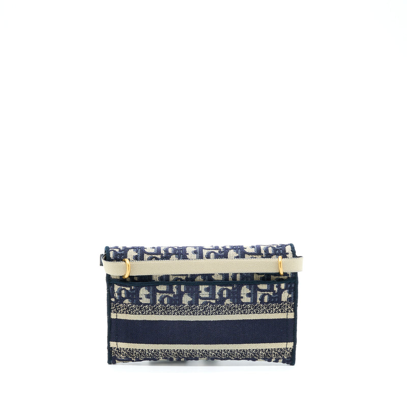 Dior Saddle Slim Pouch Blue Dior Oblique Embroidery