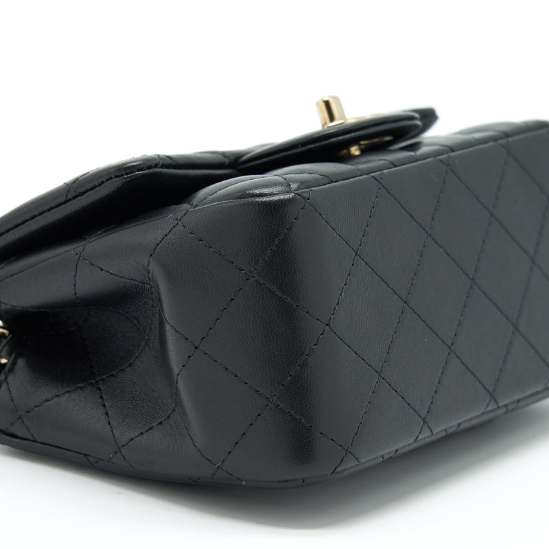 Chanel Mini Square Flap Bag Lambskin Black LGHW(Microchip)