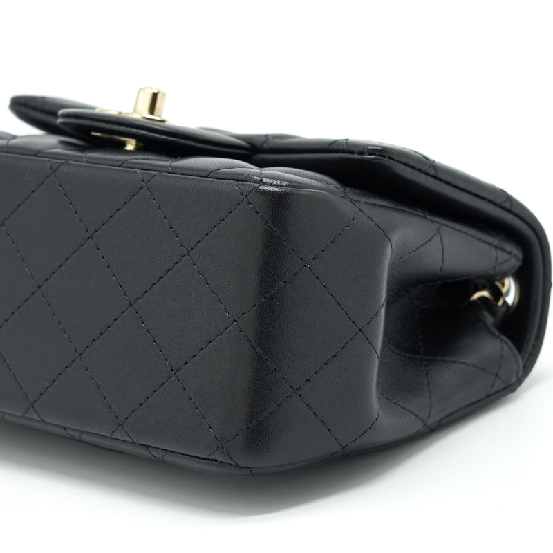 Chanel Mini Square Flap Bag Lambskin Black LGHW(Microchip)