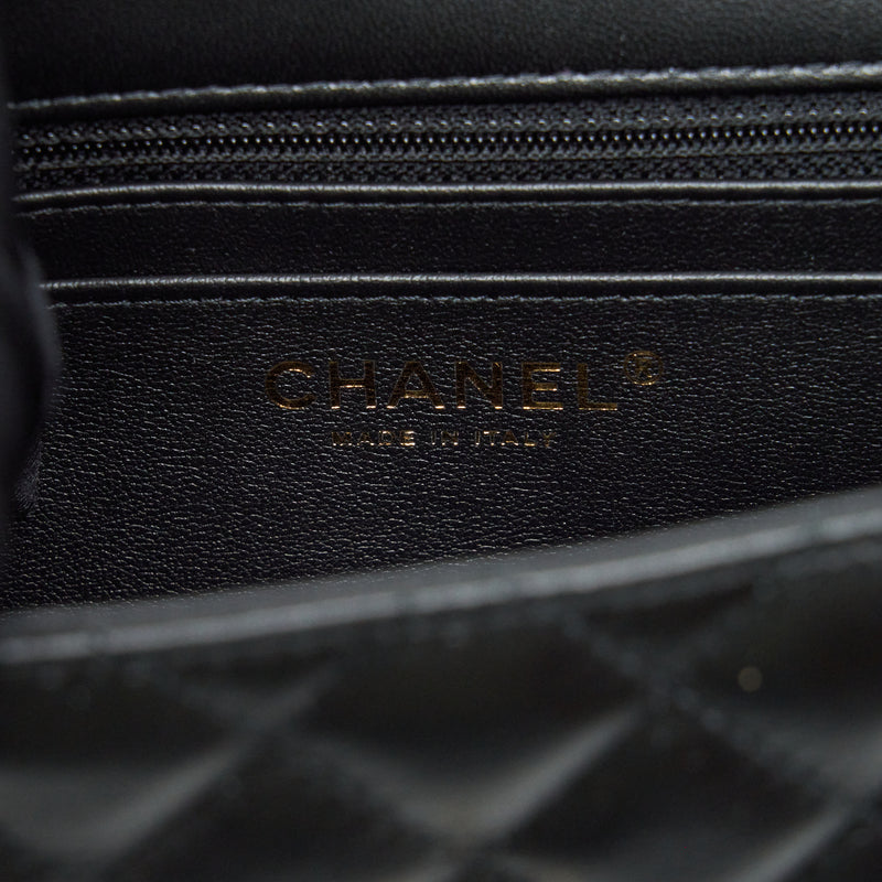Chanel Mini Square Flap Bag Lambskin Black LGHW(Microchip)