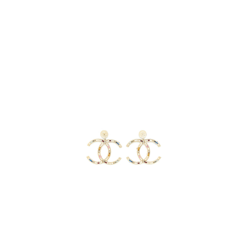 Chanel Giant CC Logo Earring Crystal/Pearl Multicolour Light Gold Tone