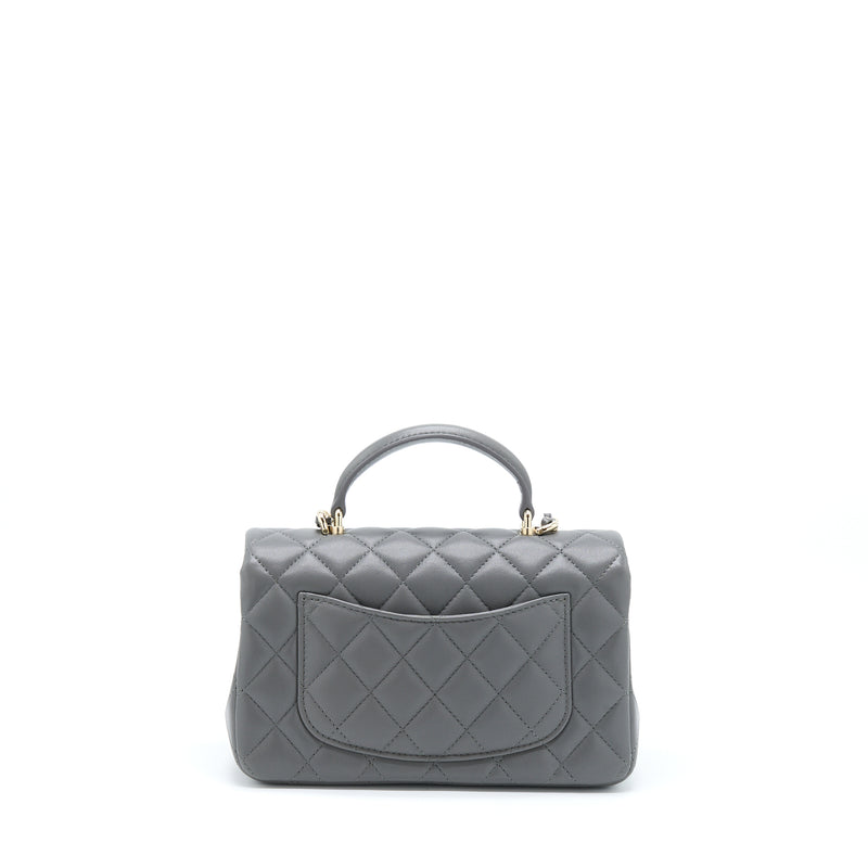Chanel 22A Top Handle Mini Rectangular Flap Bag Lambskin Grey LGHW (Microchip)