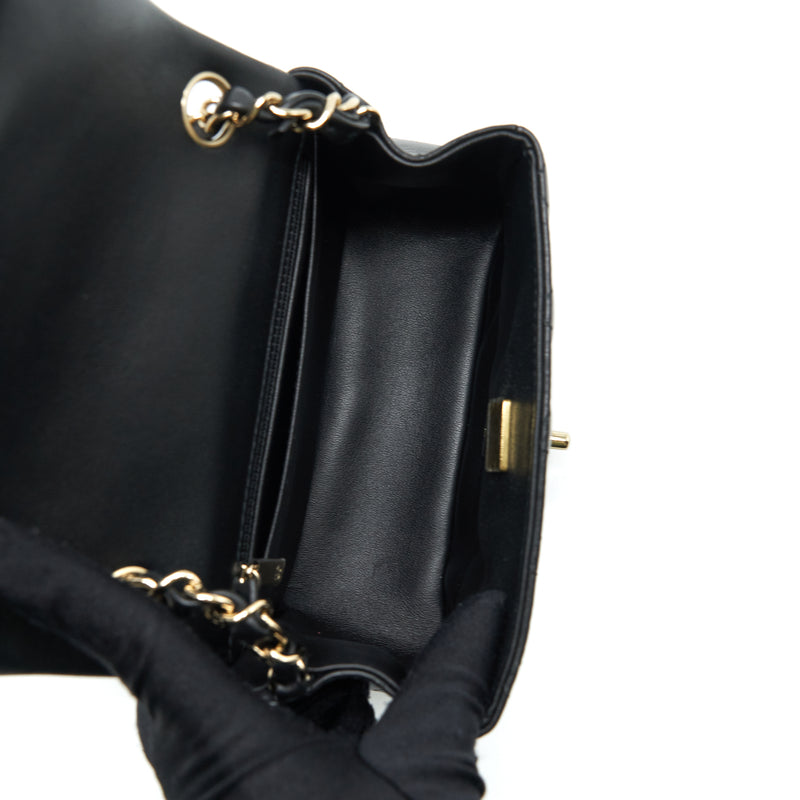 Chanel Mini Square Flap Bag Lambskin Black LGHW(Microchip)