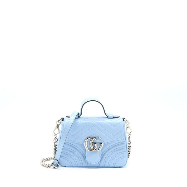 Gucci GG Marmont Mini Top Handle Bag Calfskin Light Blue SHW