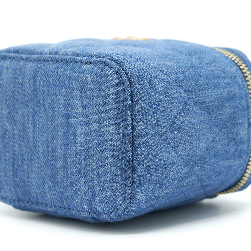 Chanel 22C Pearl Crush Mini Vanity With Chain Denim Blue GHW