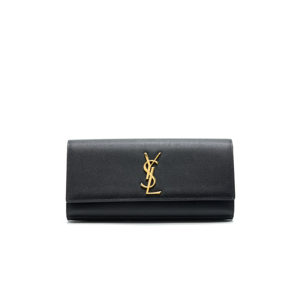 SAINT LAUREN KATE CLUTCH IN GRAIN DE POUDRE EMBOSSED LEATHER BLACK GHW