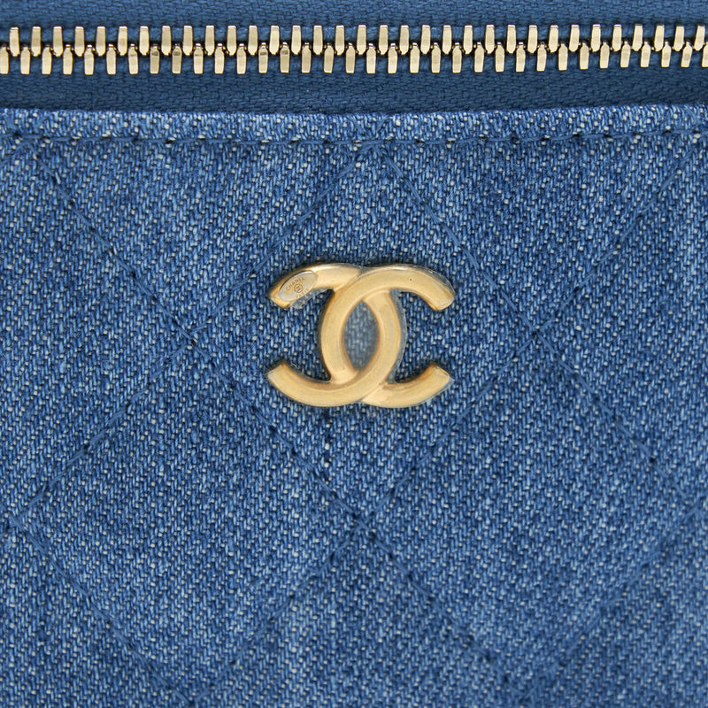 Chanel 22C Pearl Crush Mini Vanity With Chain Denim Blue GHW