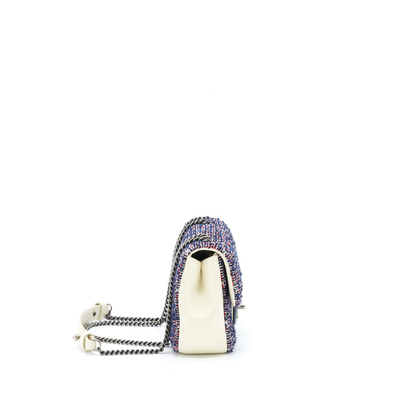 Chanel Seasonal Mini Flap Bag Tweed Blue/ Multicolour Ruthenium Hardware