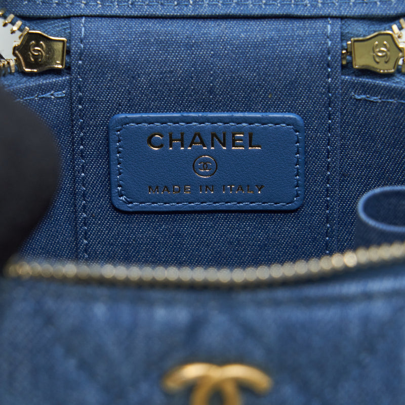 Chanel 22C Pearl Crush Mini Vanity With Chain Denim Blue GHW