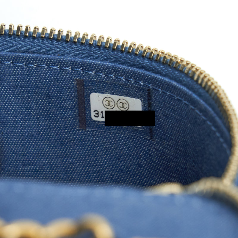 Chanel 22C Pearl Crush Mini Vanity With Chain Denim Blue GHW