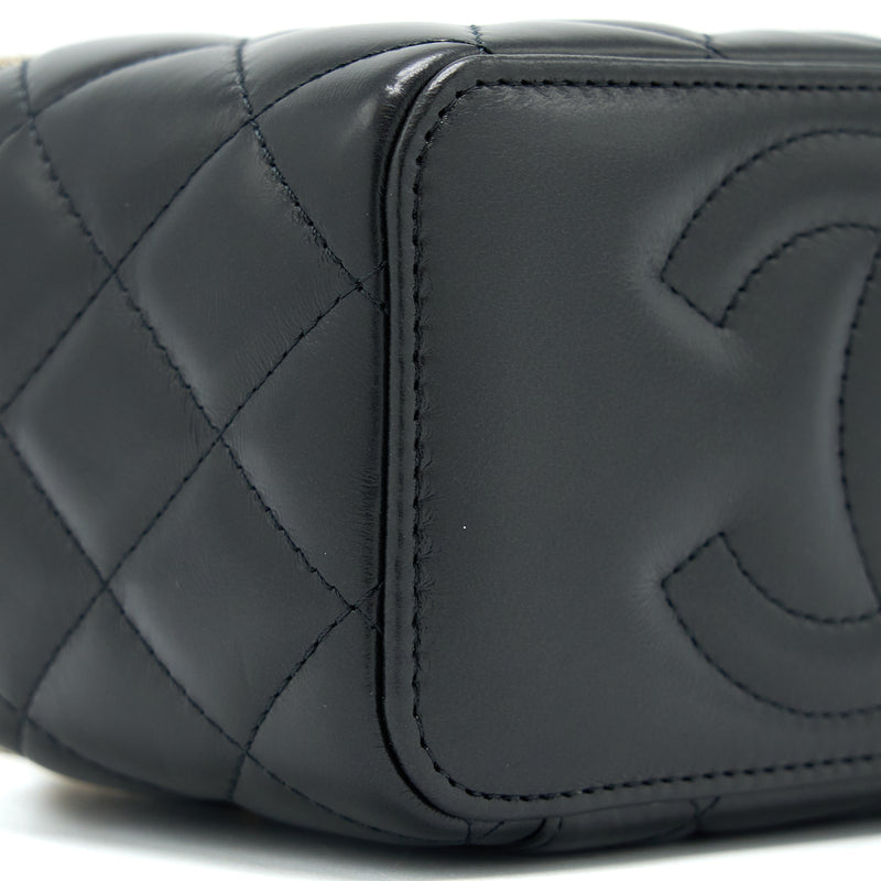 Chanel 22K Gold Pillar Adjustable Chain Long Vanity Lambskin Black GHW (Microchip)