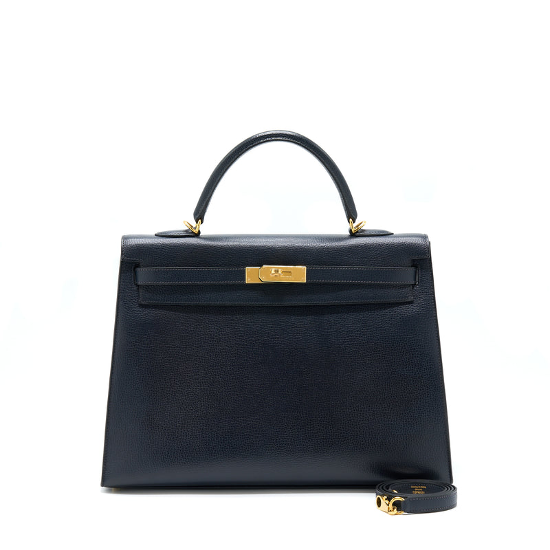 Hermes Kelly 35 Sellier Vache Liegee Bleu Indigo GHW Stamp Square K