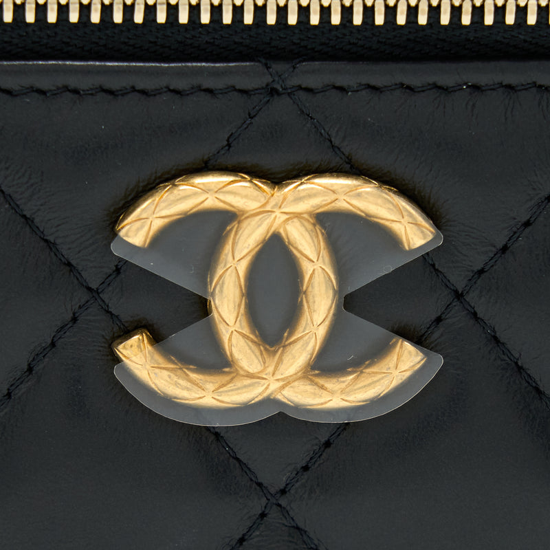 Chanel 22K Gold Pillar Adjustable Chain Long Vanity Lambskin Black GHW (Microchip)