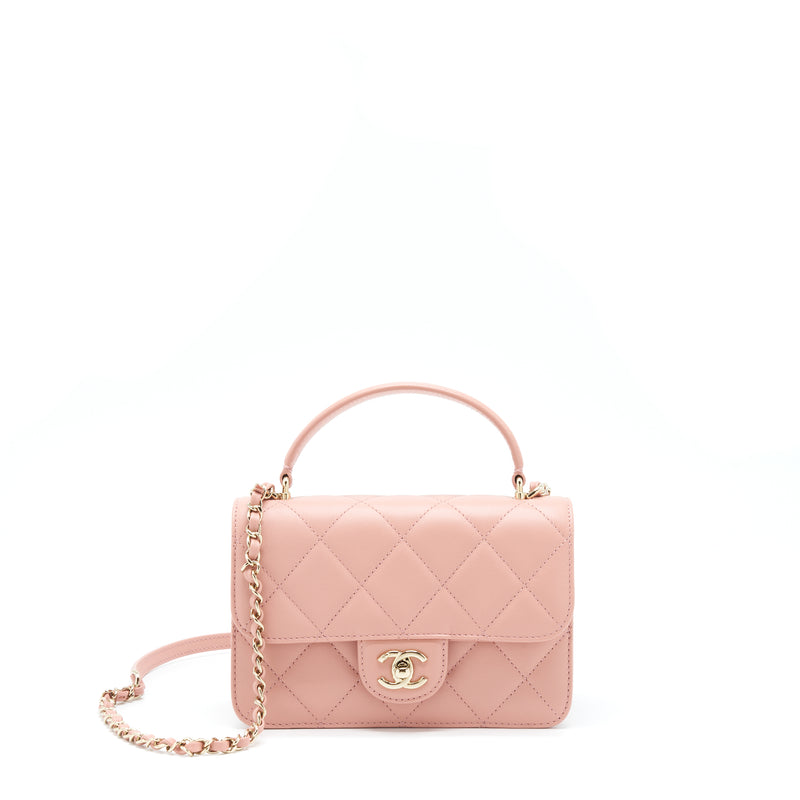 Chanel Top Handle Flap Bag Lambskin Dark Pink LGHW (Microchip)