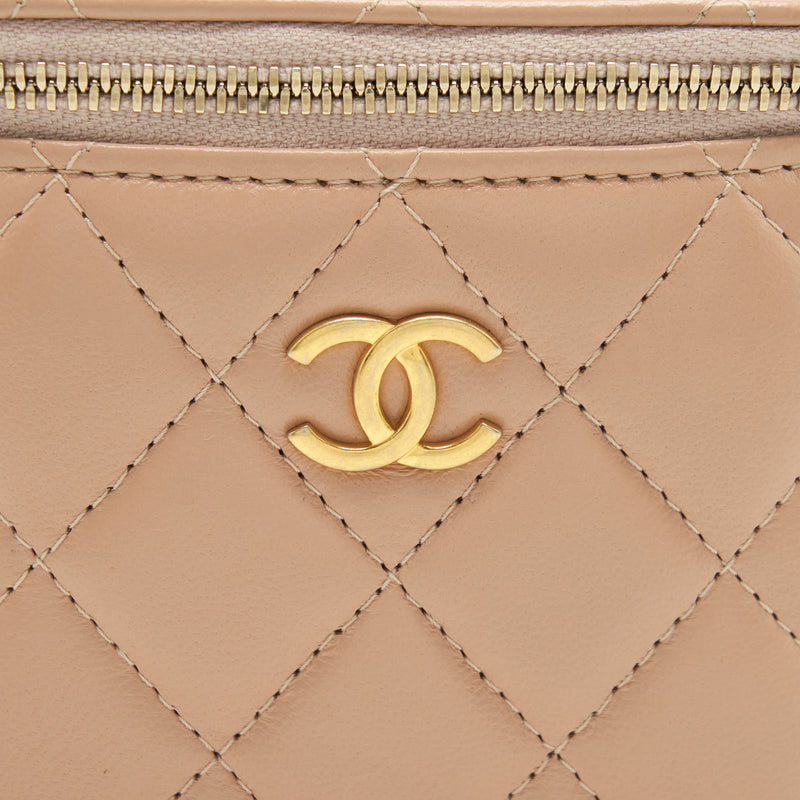 Chanel Top Handle Mini Vanity On Chain Lambskin Beige GHW