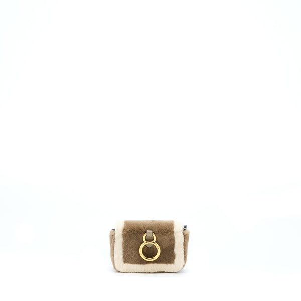 Fendi Nano Baguette Charm Bag With Chain Brown/ Cream GHW