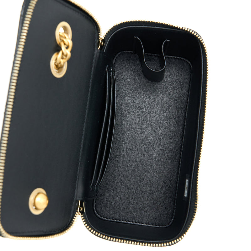 Chanel 22K Gold Pillar Adjustable Chain Long Vanity Lambskin Black GHW (Microchip)