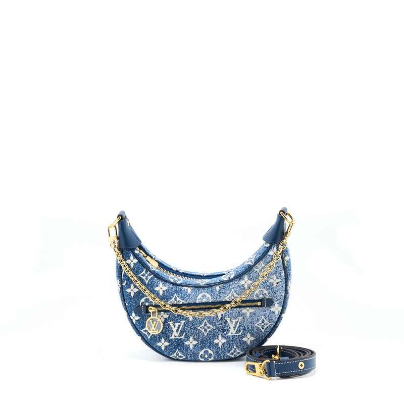 Louis Vuitton Half-Moon Loop Baguette Handbag Denim Blue GHW