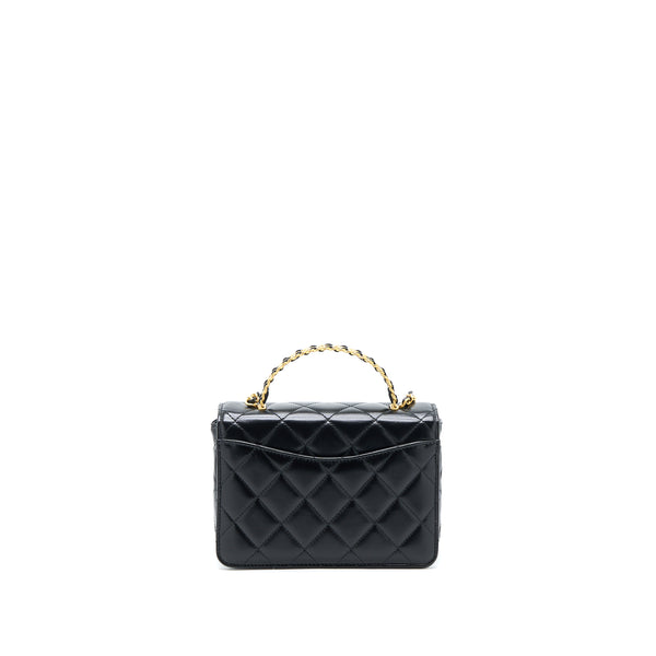 Chanel 23p Flap Bag with Top Handle Shiny Calfskin Black GHW (Microchip)