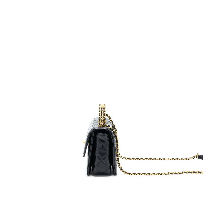 Chanel 23p Flap Bag with Top Handle Shiny Calfskin Black GHW (Microchip)