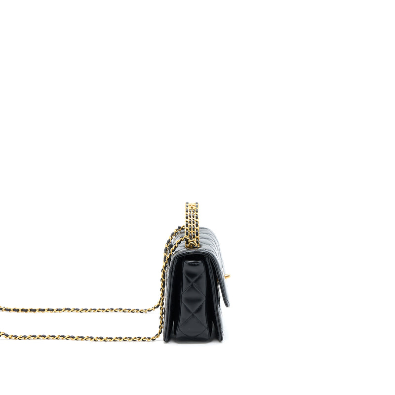Chanel 23p Flap Bag with Top Handle Shiny Calfskin Black GHW (Microchip)