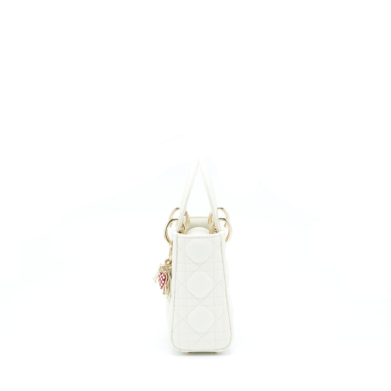 Dior Mini Lady Dior Tote Bag Lambskin White LGHW