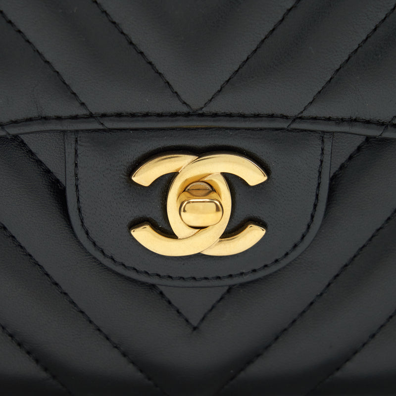 Chanel Small Classic Double Flap Bag Chevron Lambskin Black GHW