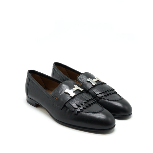 Hermes Size 37.5 Loafers Royal Chèvre Noir SHW