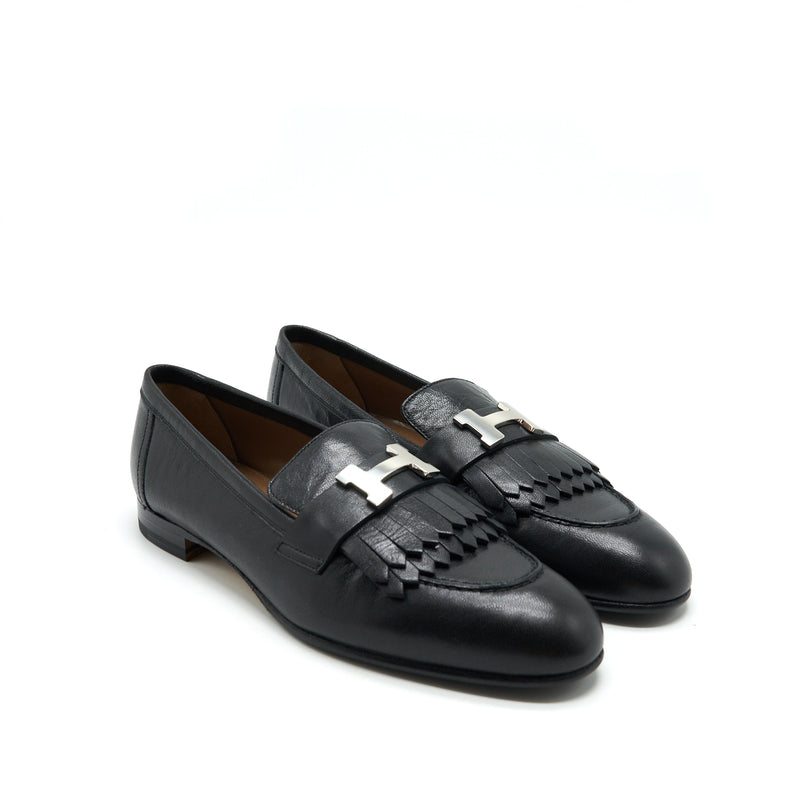 Hermes Size 37.5 Loafers Royal Chèvre Noir SHW