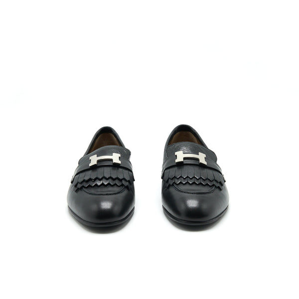 Hermes Size 37.5 Loafers Royal Chèvre Noir SHW