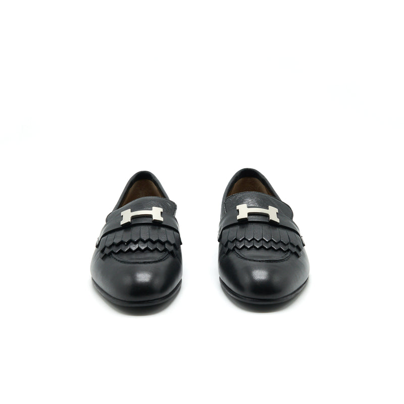 Hermes Size 37.5 Loafers Royal Chèvre Noir SHW