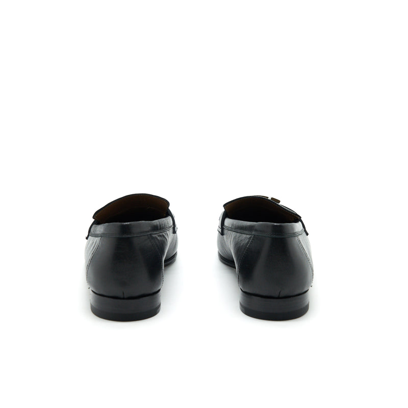 Hermes Size 37.5 Loafers Royal Chèvre Noir SHW