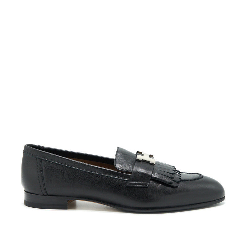 Hermes Size 37.5 Loafers Royal Chèvre Noir SHW