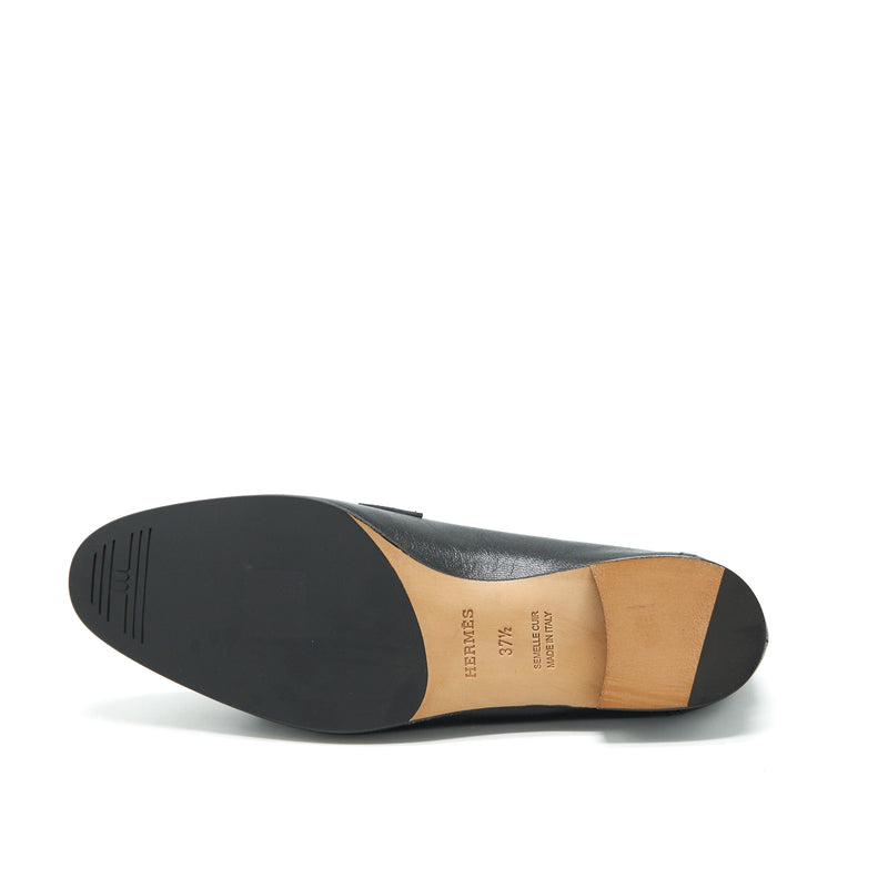 Hermes Size 37.5 Loafers Royal Chèvre Noir SHW