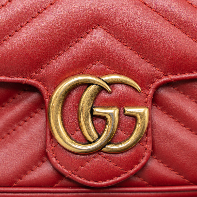 Gucci GG Marmont Super Mini Bag Matelassé Calfskin Red Brushed GHW