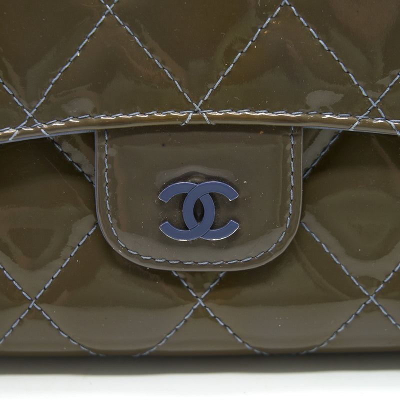CHANEL FLAP LONG WALLET PATENT LEATHER GREY SHW