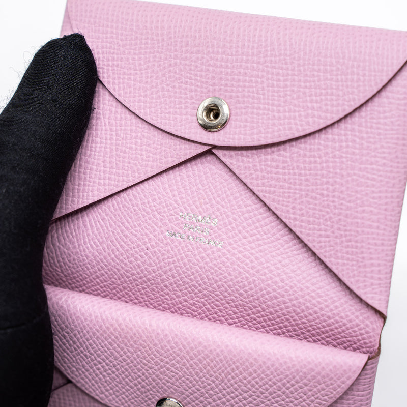 Hermes Calvi Duo Card Holder Epsom x9 Mauve Sylvestre SHW Stamp U