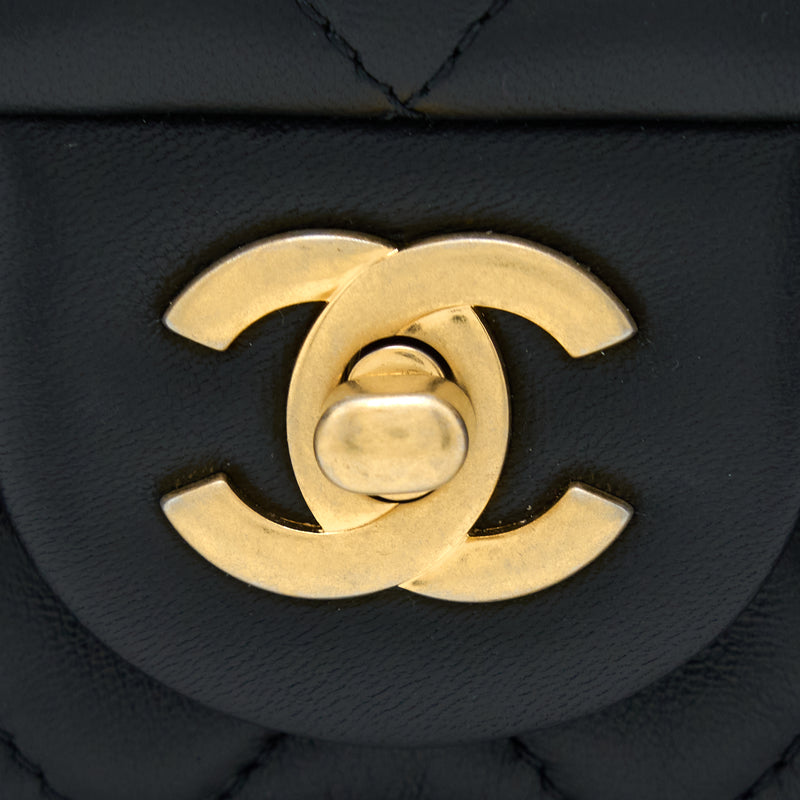 Chanel Pearl Crush Mini Rectangular Flap Bag Lambskin Black Brushed GHW