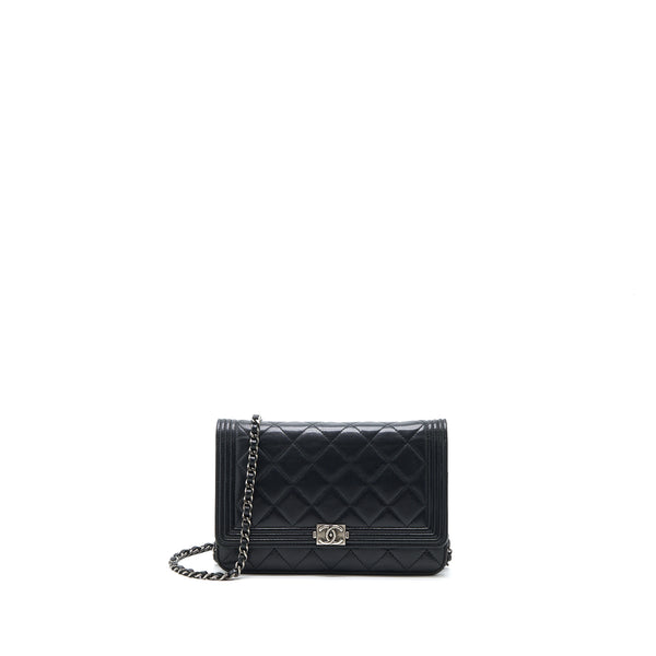 Chanel Boy Wallet On Chain Lambskin Black SHW