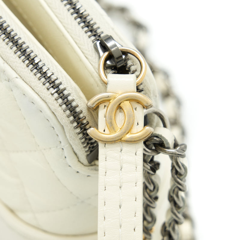 Chanel Gabrielle Clutch On Chain Aged Calfskin White With Silver And G