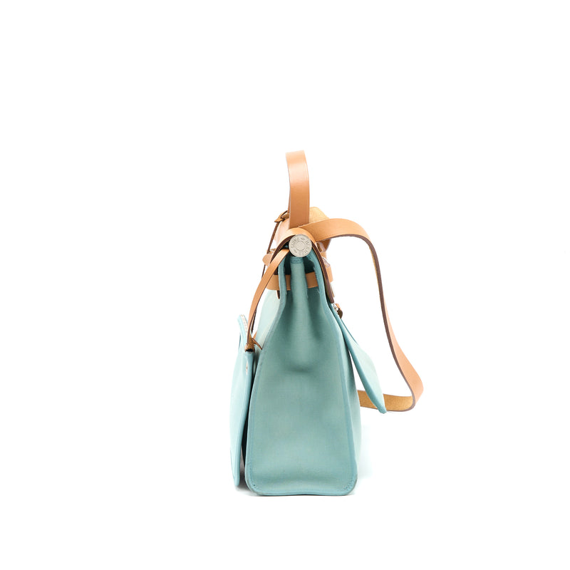 Hermes Herbag 31 Canvas Light Blue SHW Stamp Square R